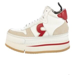 R13 size 8 - RIOT Women's White and Red High-Top Leather Sneakers